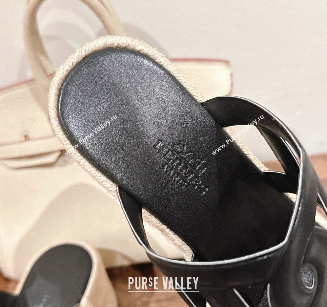 Hermes Ithea 30 Espadrille Platform Slides Sandal 8cm in Nappa Leather Black Upper 2025 (MD-250226112)