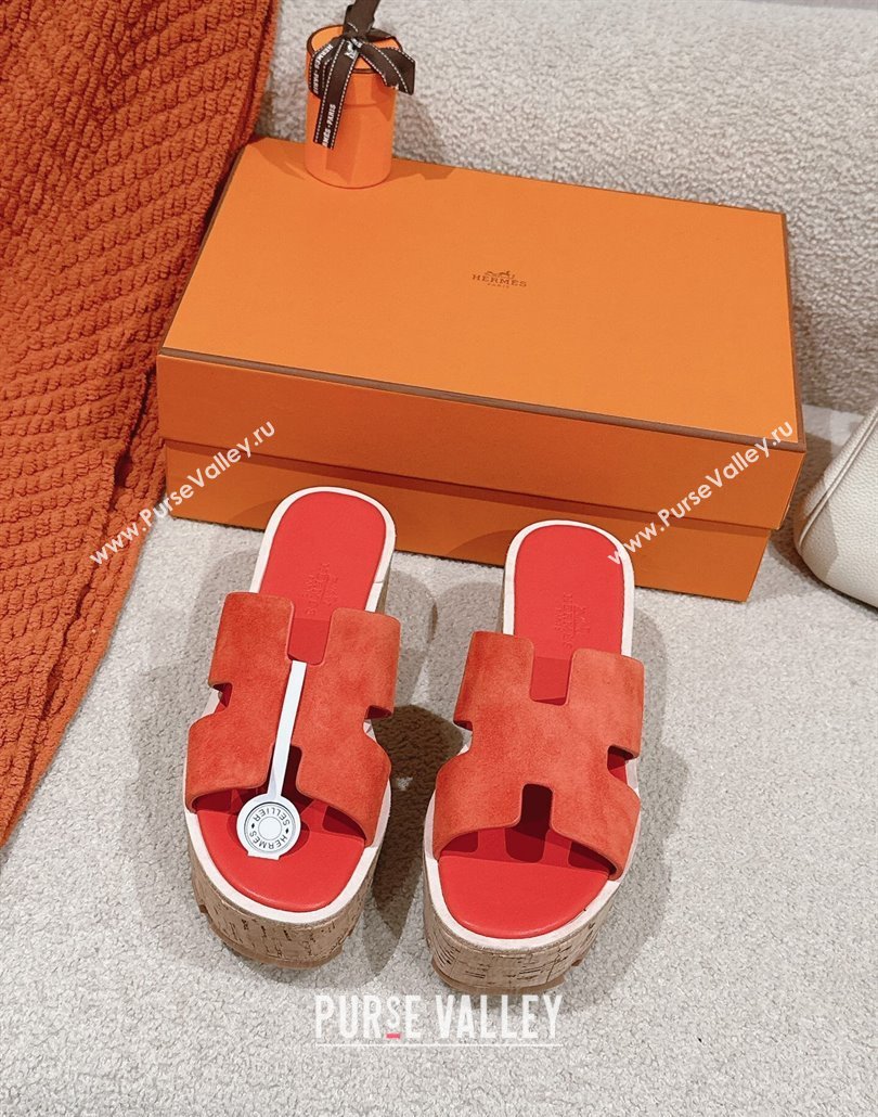 Hermes Eze 30 Platform Slides Sandal 6.5cm in Suede Orange 2025 (MD-250226119)