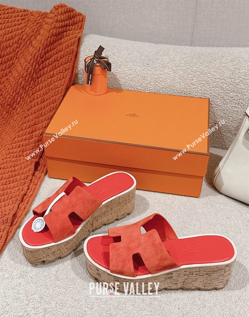 Hermes Eze 30 Platform Slides Sandal 6.5cm in Suede Orange 2025 (MD-250226119)