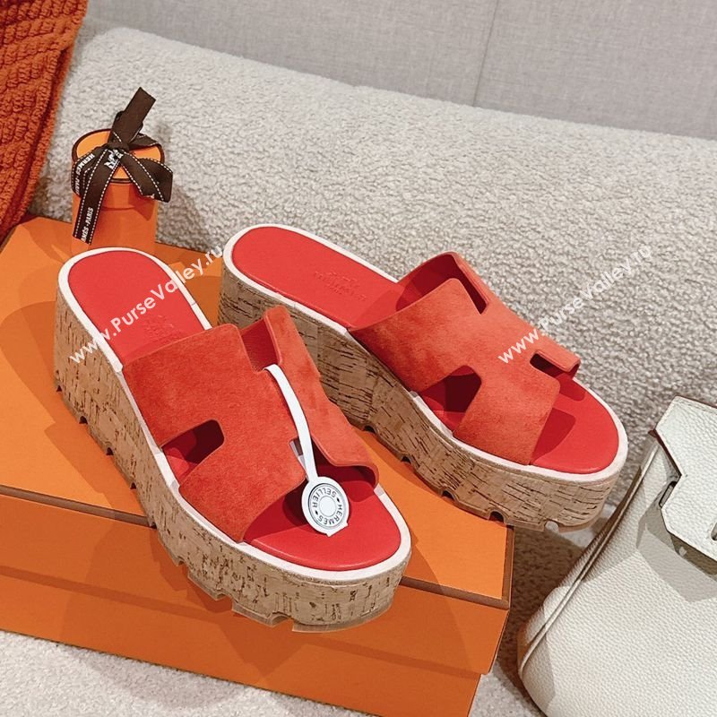 Hermes Eze 30 Platform Slides Sandal 6.5cm in Suede Orange 2025 (MD-250226119)