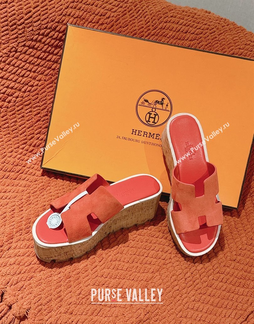 Hermes Eze 30 Platform Slides Sandal 6.5cm in Suede Orange 2025 (MD-250226119)