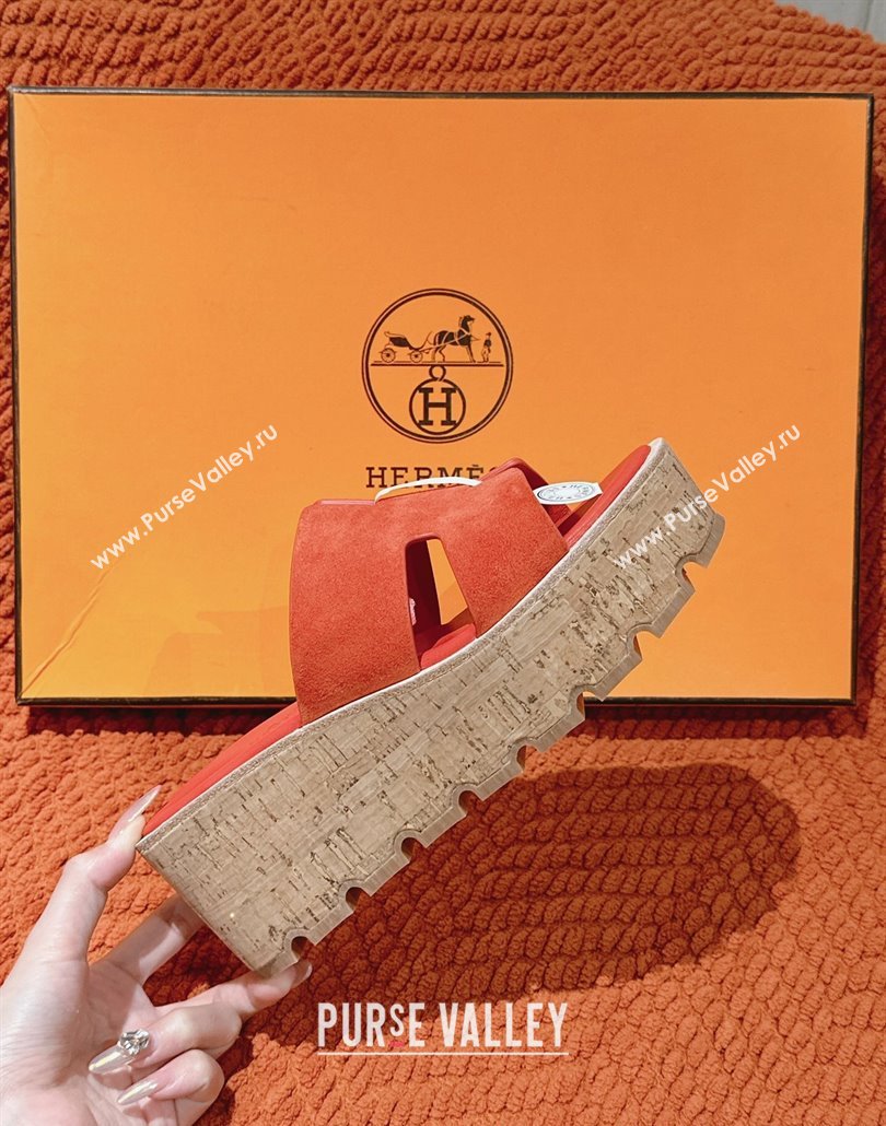 Hermes Eze 30 Platform Slides Sandal 6.5cm in Suede Orange 2025 (MD-250226119)