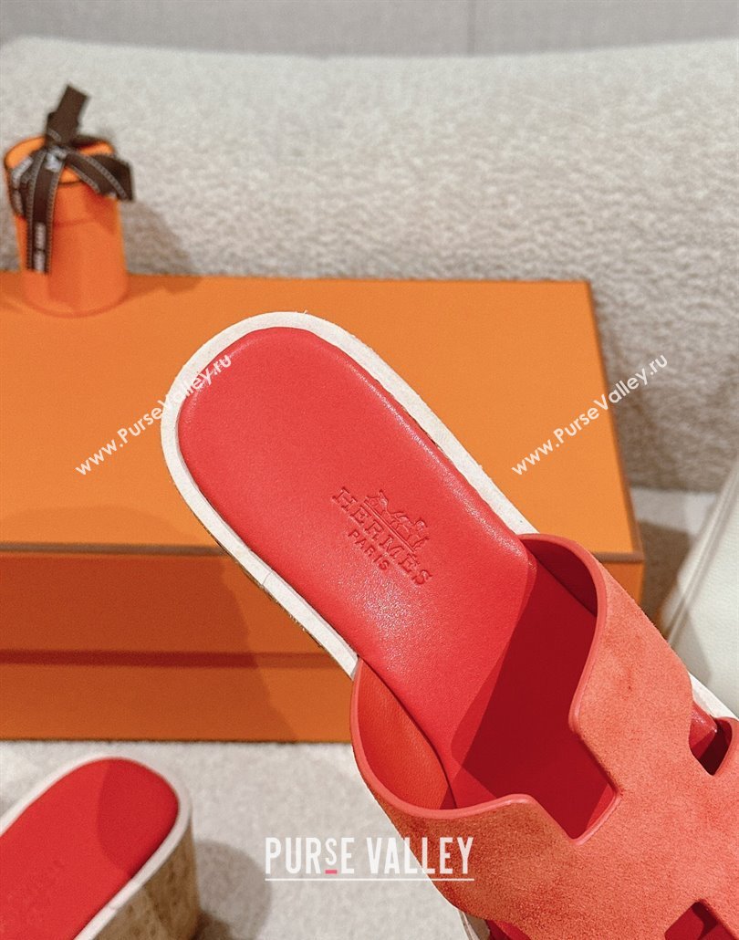 Hermes Eze 30 Platform Slides Sandal 6.5cm in Suede Orange 2025 (MD-250226119)