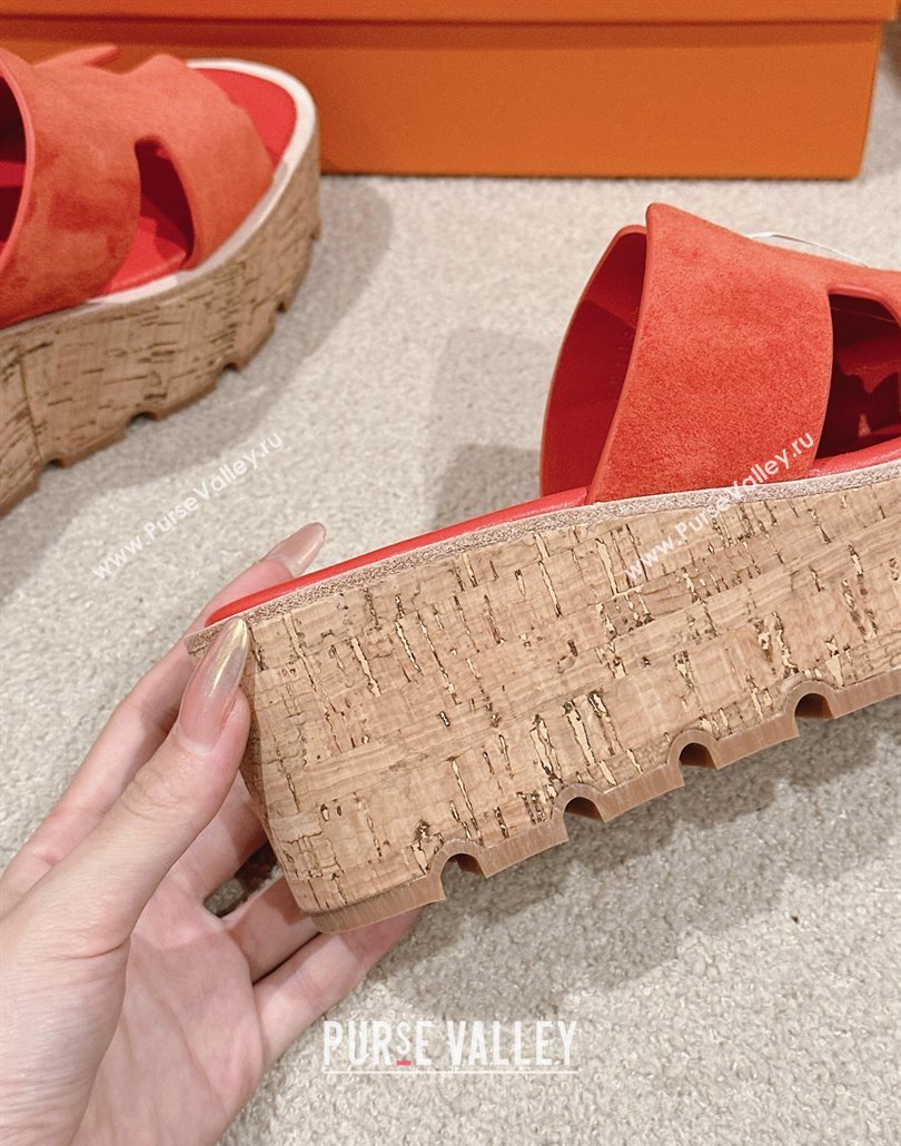 Hermes Eze 30 Platform Slides Sandal 6.5cm in Suede Orange 2025 (MD-250226119)