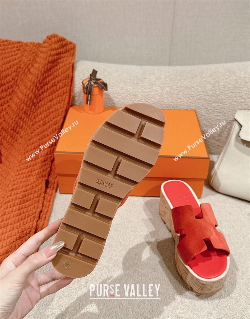 Hermes Eze 30 Platform Slides Sandal 6.5cm in Suede Orange 2025 (MD-250226119)