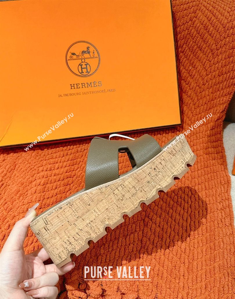 Hermes Eze 30 Platform Slides Sandal 6.5cm in Swift Leather Elephant Grey 2025 (MD-250226127)