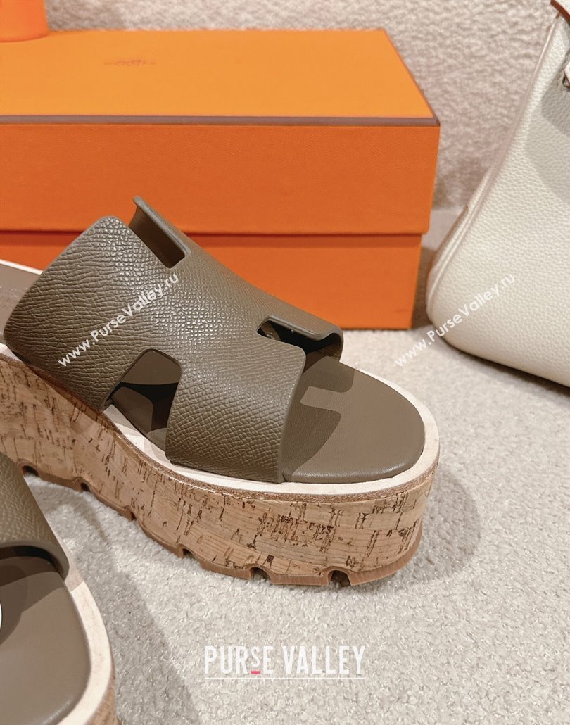 Hermes Eze 30 Platform Slides Sandal 6.5cm in Swift Leather Elephant Grey 2025 (MD-250226127)