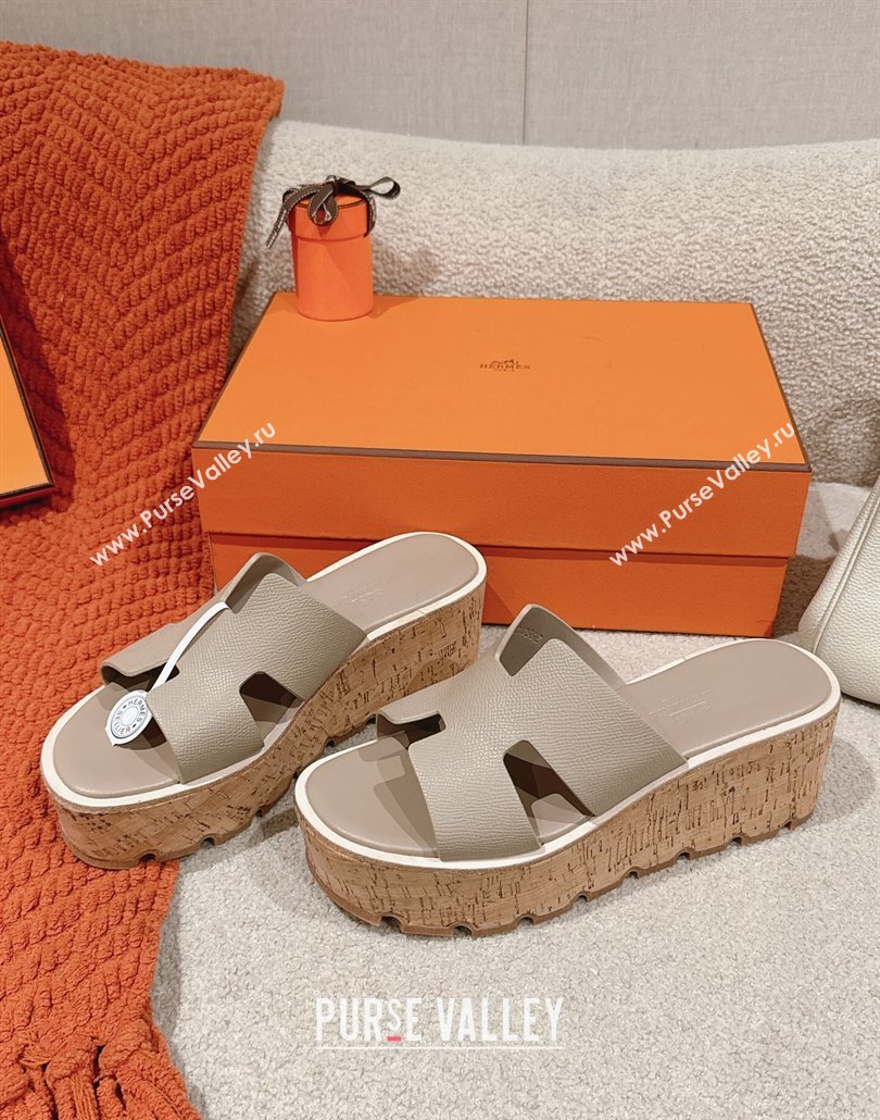 Hermes Eze 30 Platform Slides Sandal 6.5cm in Swift Leather Pitch Grey 2025 (MD-250226129)