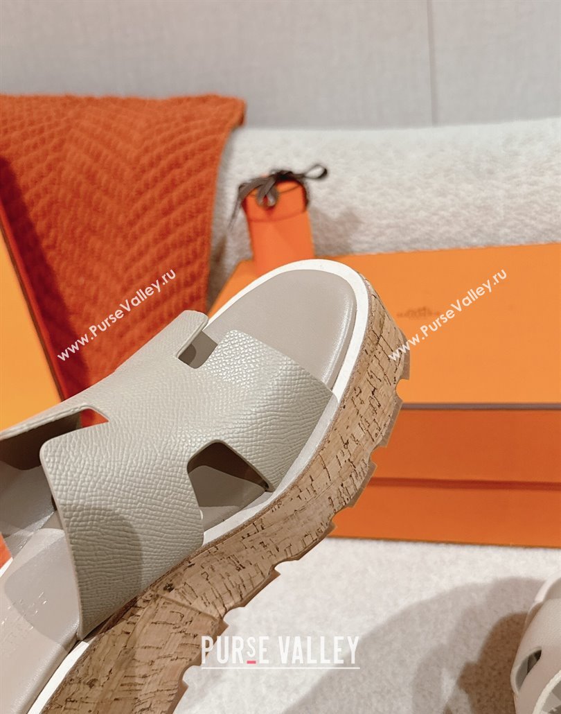 Hermes Eze 30 Platform Slides Sandal 6.5cm in Swift Leather Pitch Grey 2025 (MD-250226129)