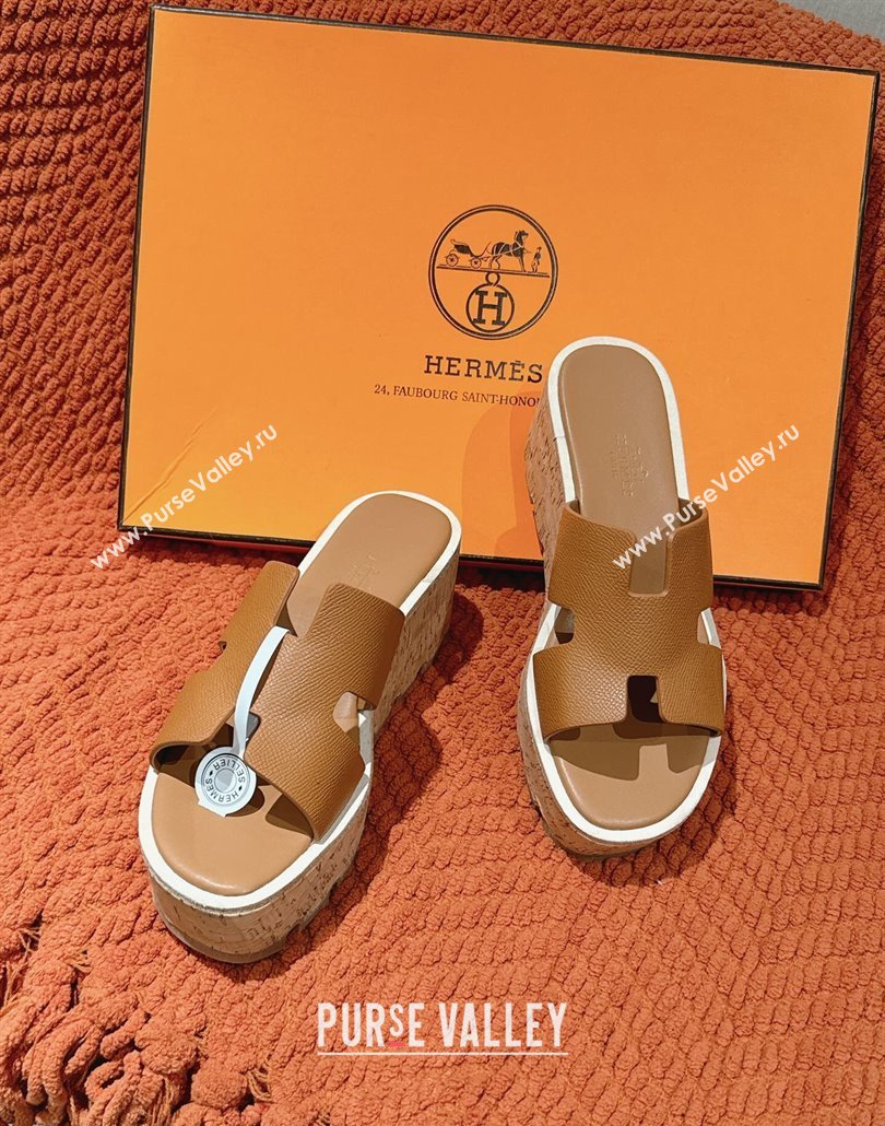 Hermes Eze 30 Platform Slides Sandal 6.5cm in Swift Leather Brown 2025 (MD-250226131)