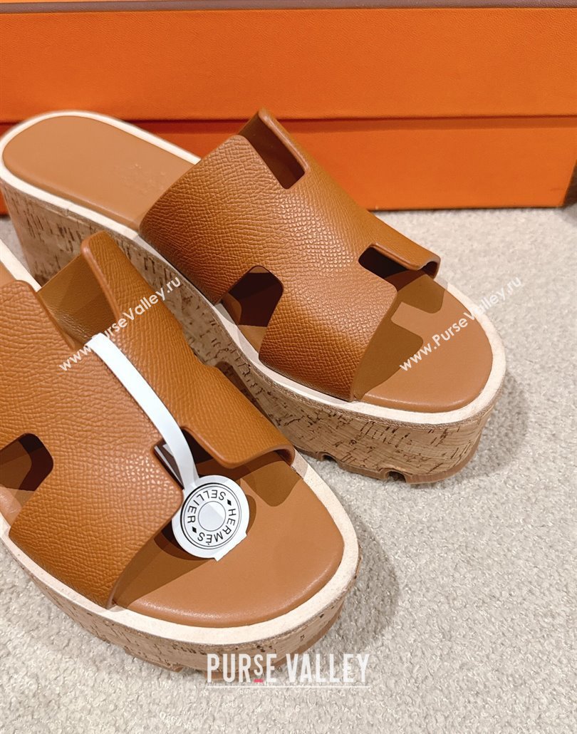 Hermes Eze 30 Platform Slides Sandal 6.5cm in Swift Leather Brown 2025 (MD-250226131)