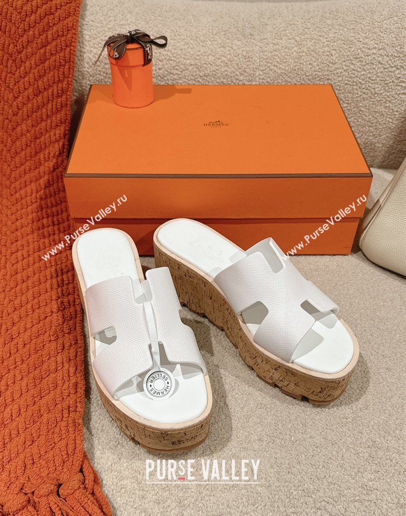 Hermes Eze 30 Platform Slides Sandal 6.5cm in Swift Leather White 2025 (MD-250226132)