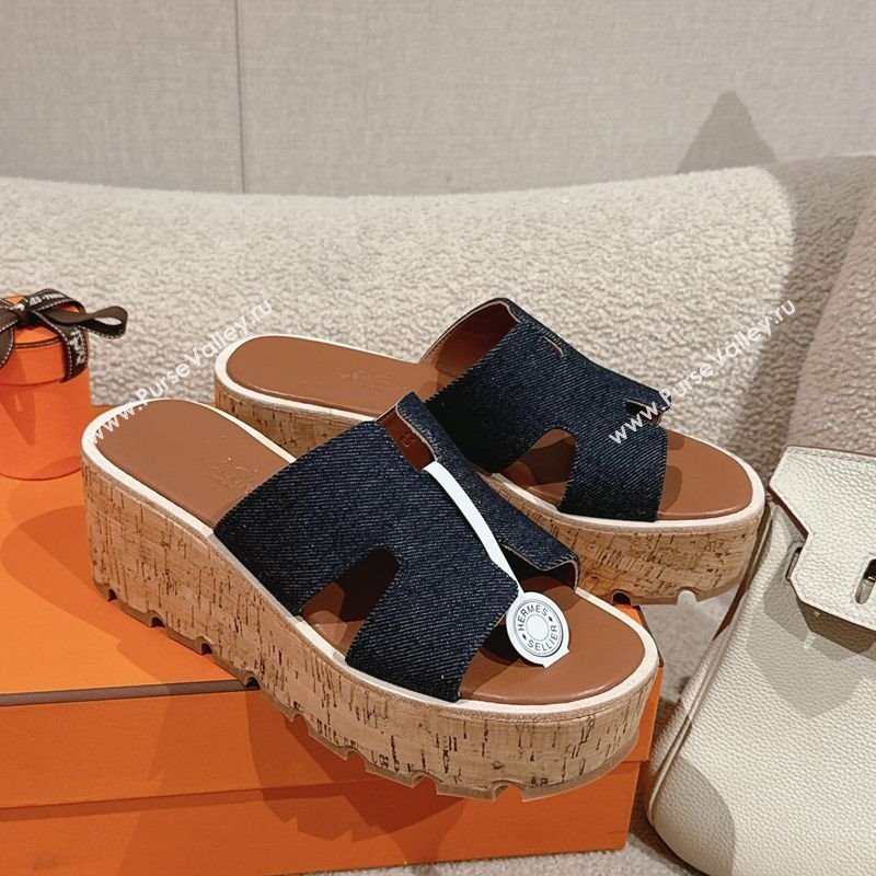 Hermes Eze 30 Platform Slides Sandal 6.5cm in Denim Dark Blue 2025 (MD-250226133)