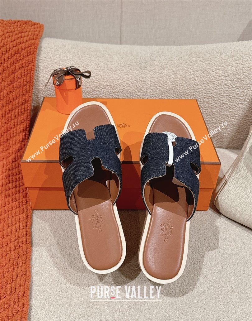 Hermes Eze 30 Platform Slides Sandal 6.5cm in Denim Dark Blue 2025 (MD-250226133)