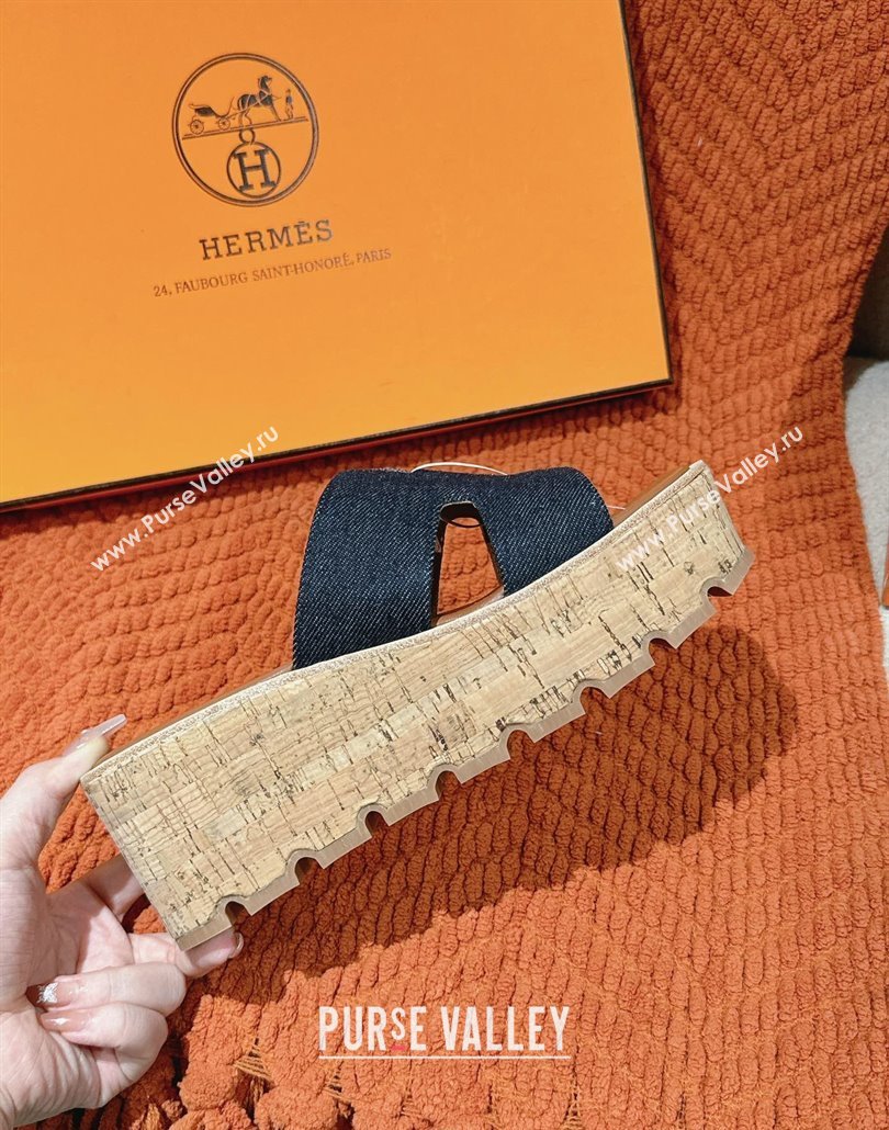 Hermes Eze 30 Platform Slides Sandal 6.5cm in Denim Dark Blue 2025 (MD-250226133)