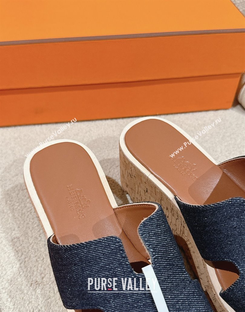 Hermes Eze 30 Platform Slides Sandal 6.5cm in Denim Dark Blue 2025 (MD-250226133)