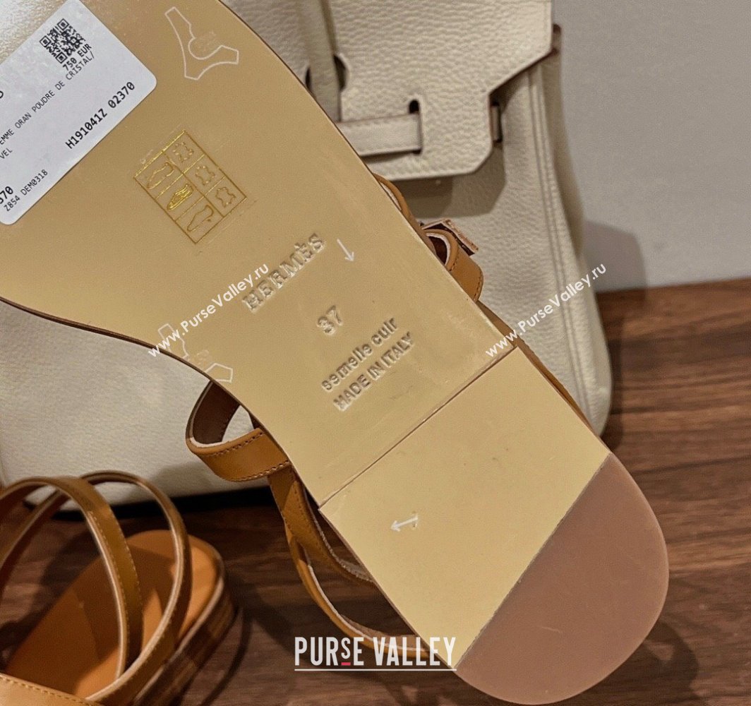 Hermes Harmonie Flat Sandals in Calfskin with Ankle Strap Brown 2025 (MD-250226099)