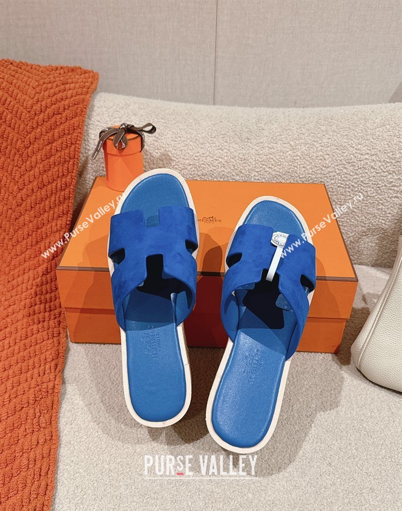 Hermes Eze 30 Platform Slides Sandal 6.5cm in Suede Royal Blue 2025 (MD-250226121)
