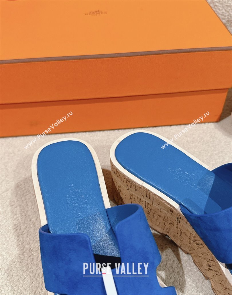 Hermes Eze 30 Platform Slides Sandal 6.5cm in Suede Royal Blue 2025 (MD-250226121)