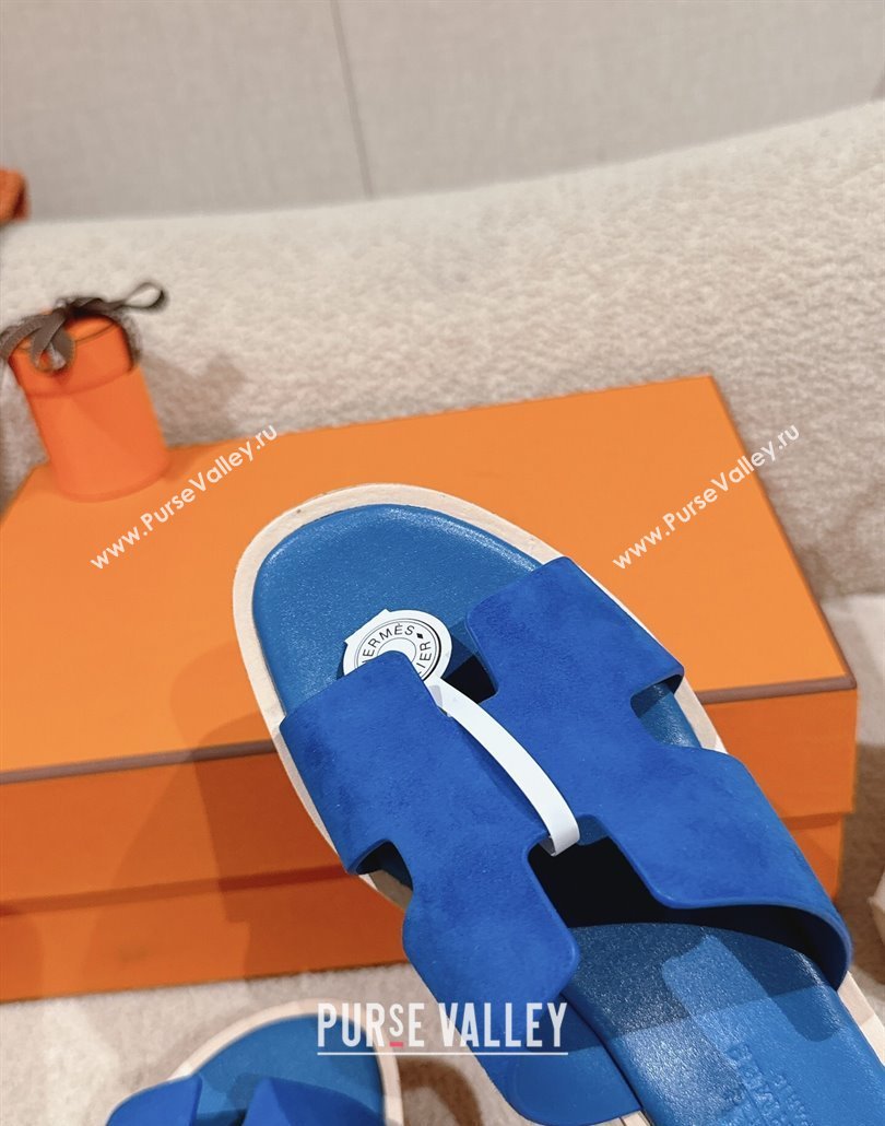 Hermes Eze 30 Platform Slides Sandal 6.5cm in Suede Royal Blue 2025 (MD-250226121)