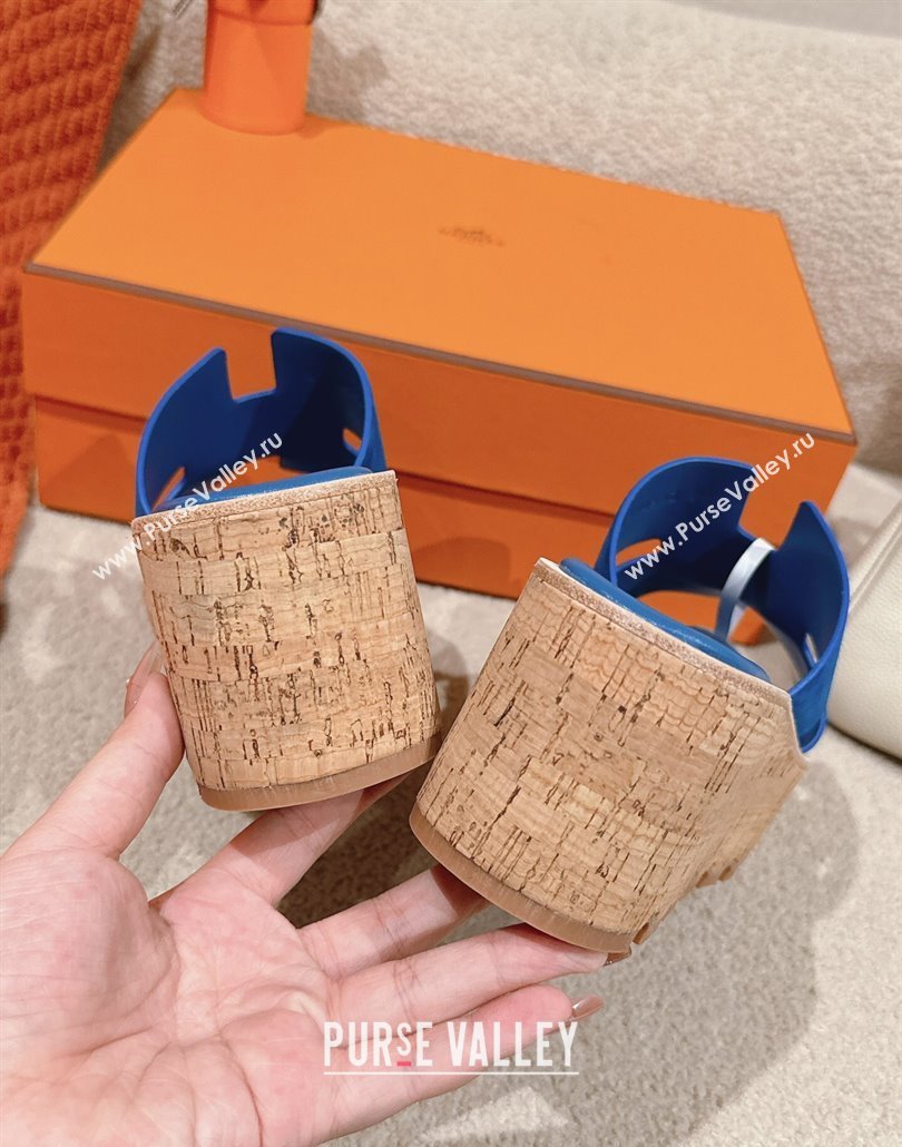 Hermes Eze 30 Platform Slides Sandal 6.5cm in Suede Royal Blue 2025 (MD-250226121)