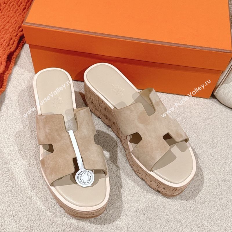 Hermes Eze 30 Platform Slides Sandal 6.5cm in Suede Beige Grey 2025 (MD-250226122)