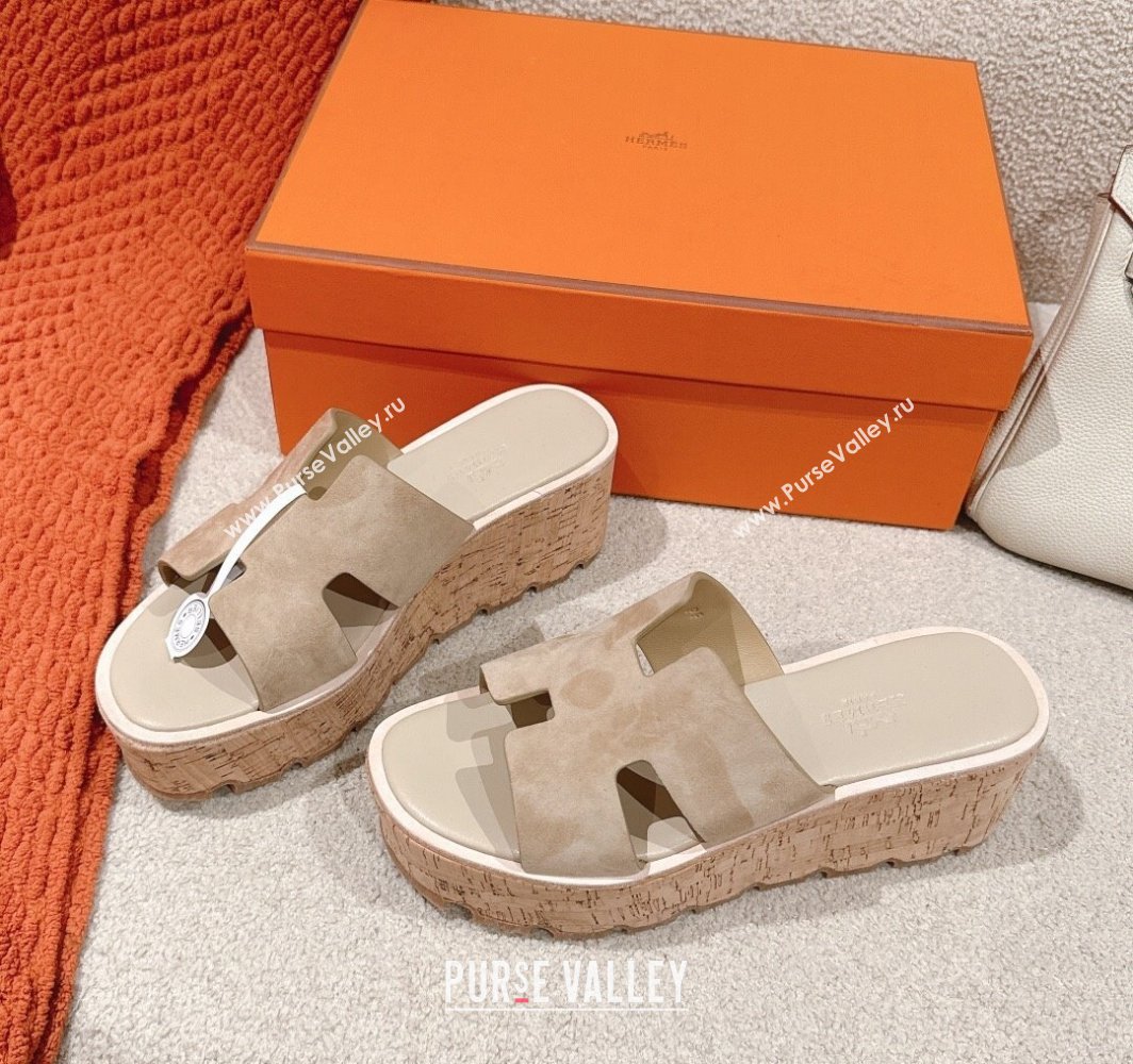 Hermes Eze 30 Platform Slides Sandal 6.5cm in Suede Beige Grey 2025 (MD-250226122)