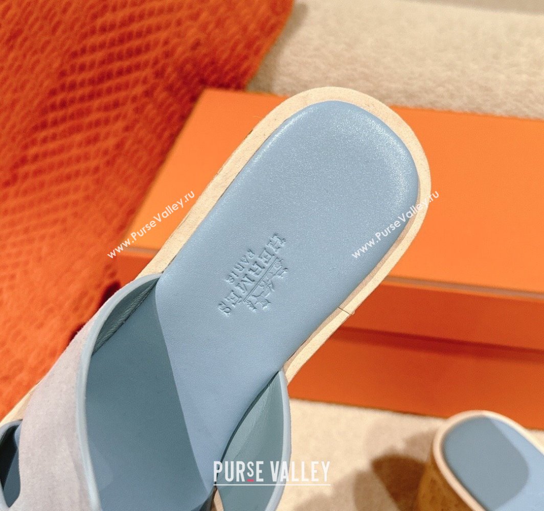 Hermes Eze 30 Platform Slides Sandal 6.5cm in Suede Light Blue 2025 (MD-250226123)