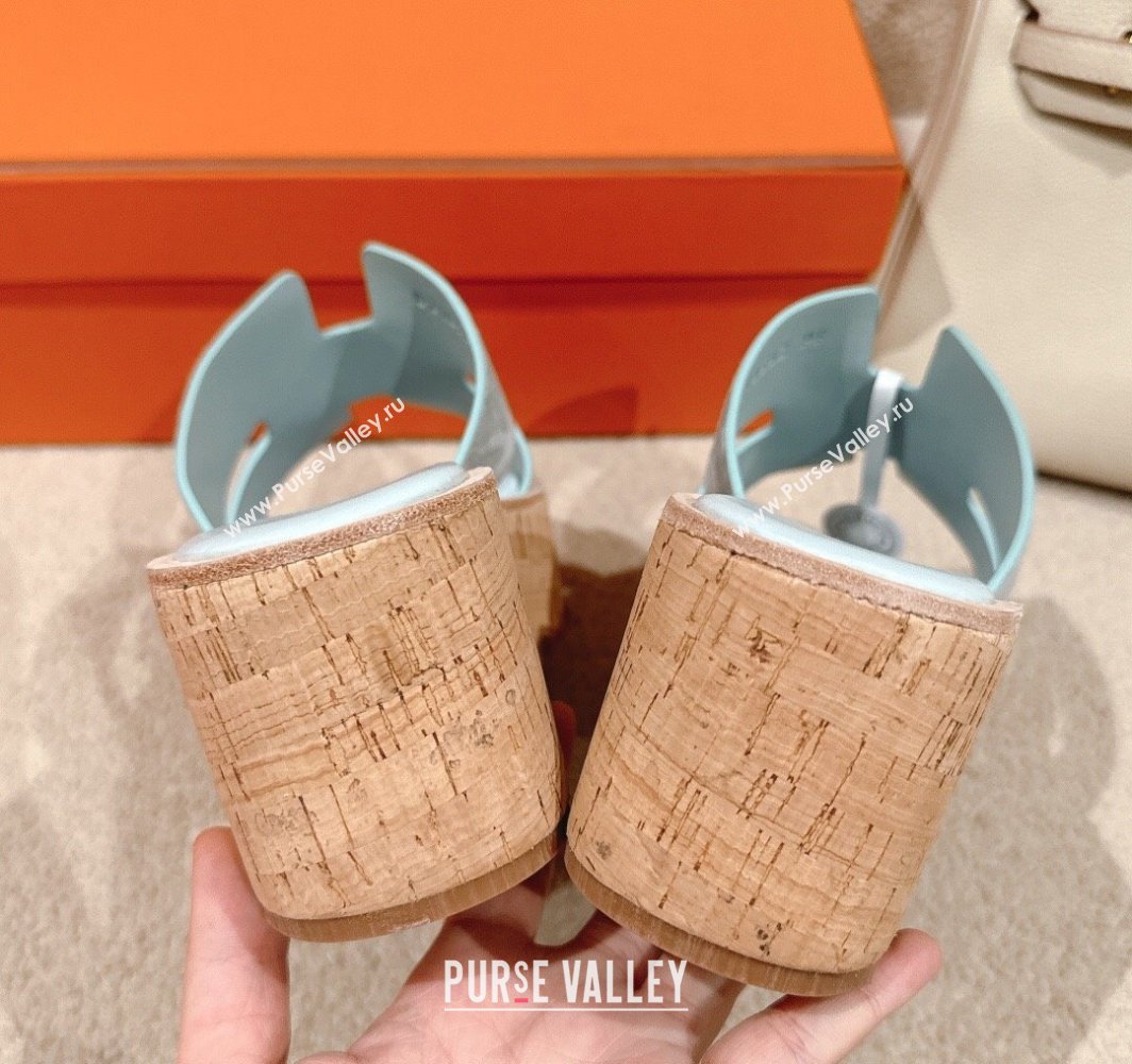Hermes Eze 30 Platform Slides Sandal 6.5cm in Suede Pale Blue 2025 (MD-250226125)