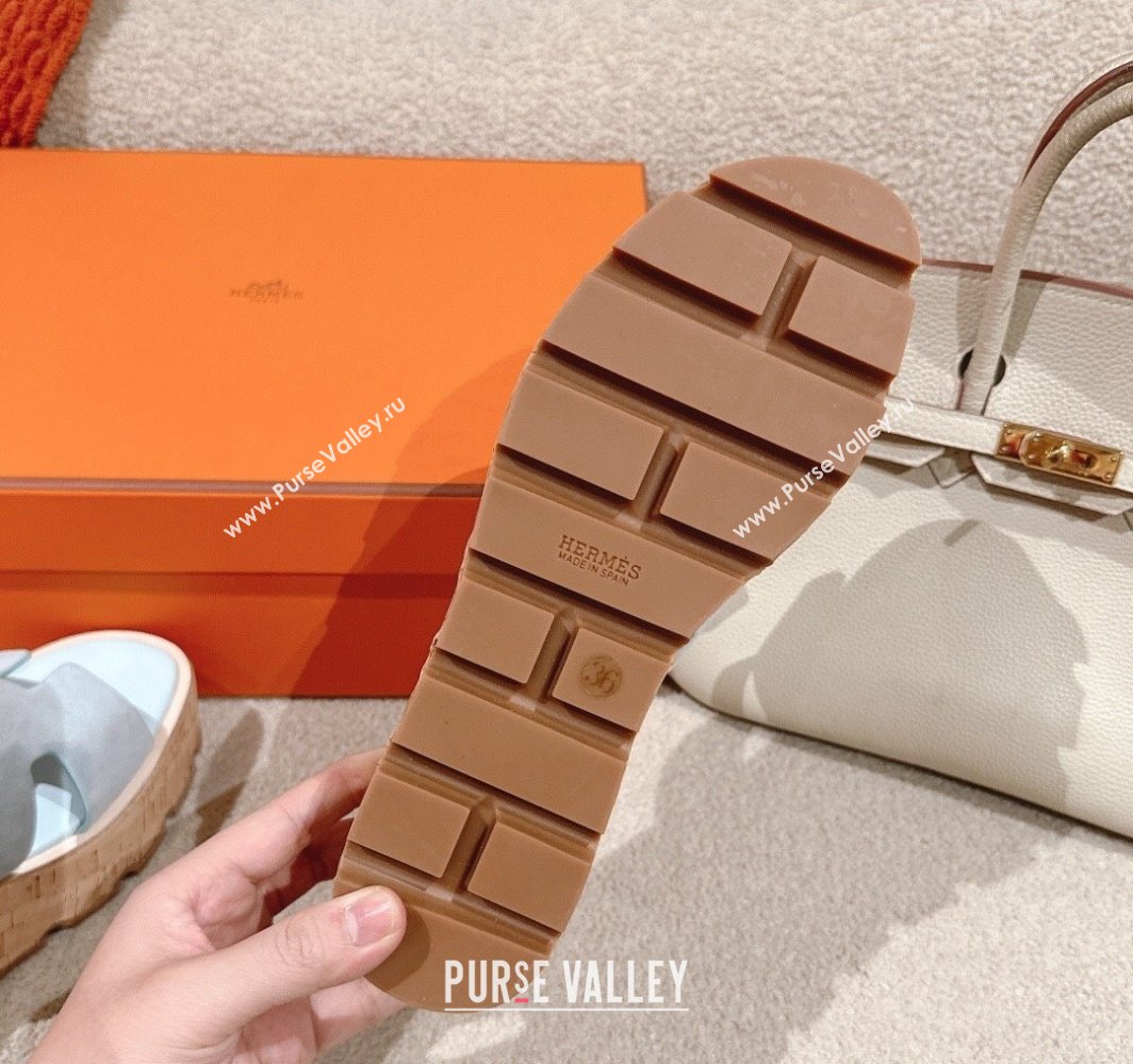 Hermes Eze 30 Platform Slides Sandal 6.5cm in Suede Pale Blue 2025 (MD-250226125)