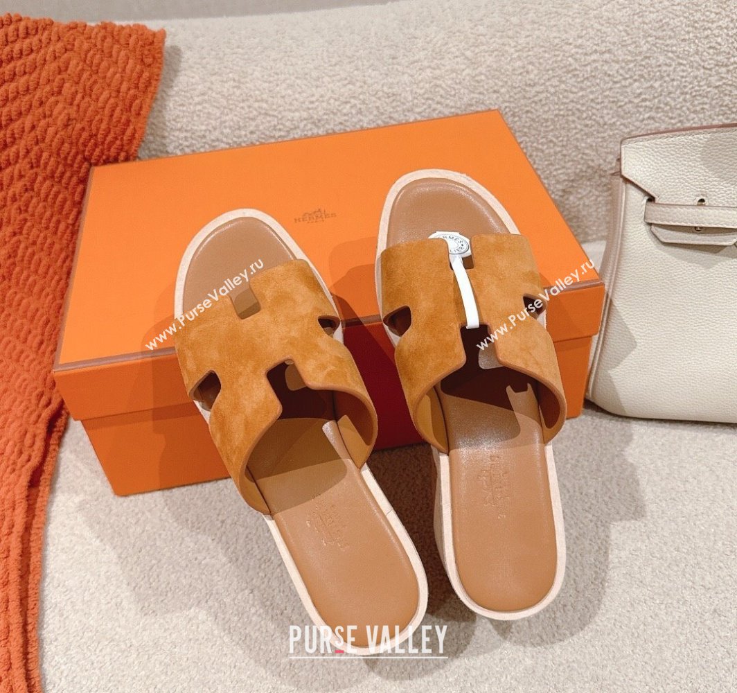 Hermes Eze 30 Platform Slides Sandal 6.5cm in Suede Brown 2025 (MD-250226126)