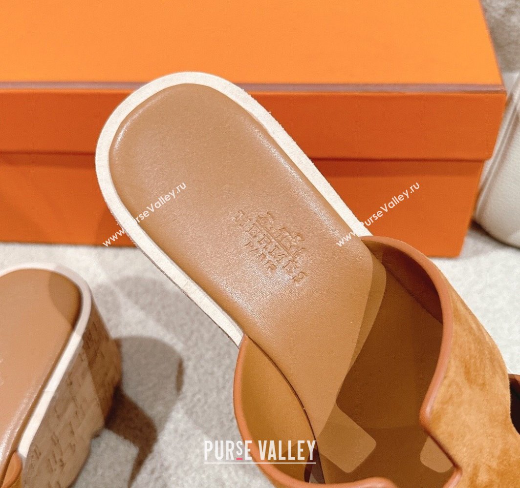 Hermes Eze 30 Platform Slides Sandal 6.5cm in Suede Brown 2025 (MD-250226126)