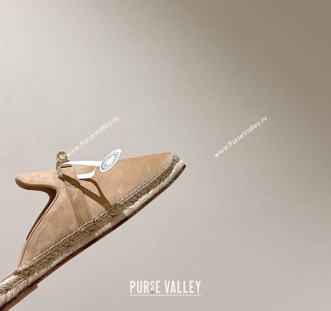 Hermes Elda Suede Flat Mules with Kelly Buckle Beige 2025 (MD-250226103)
