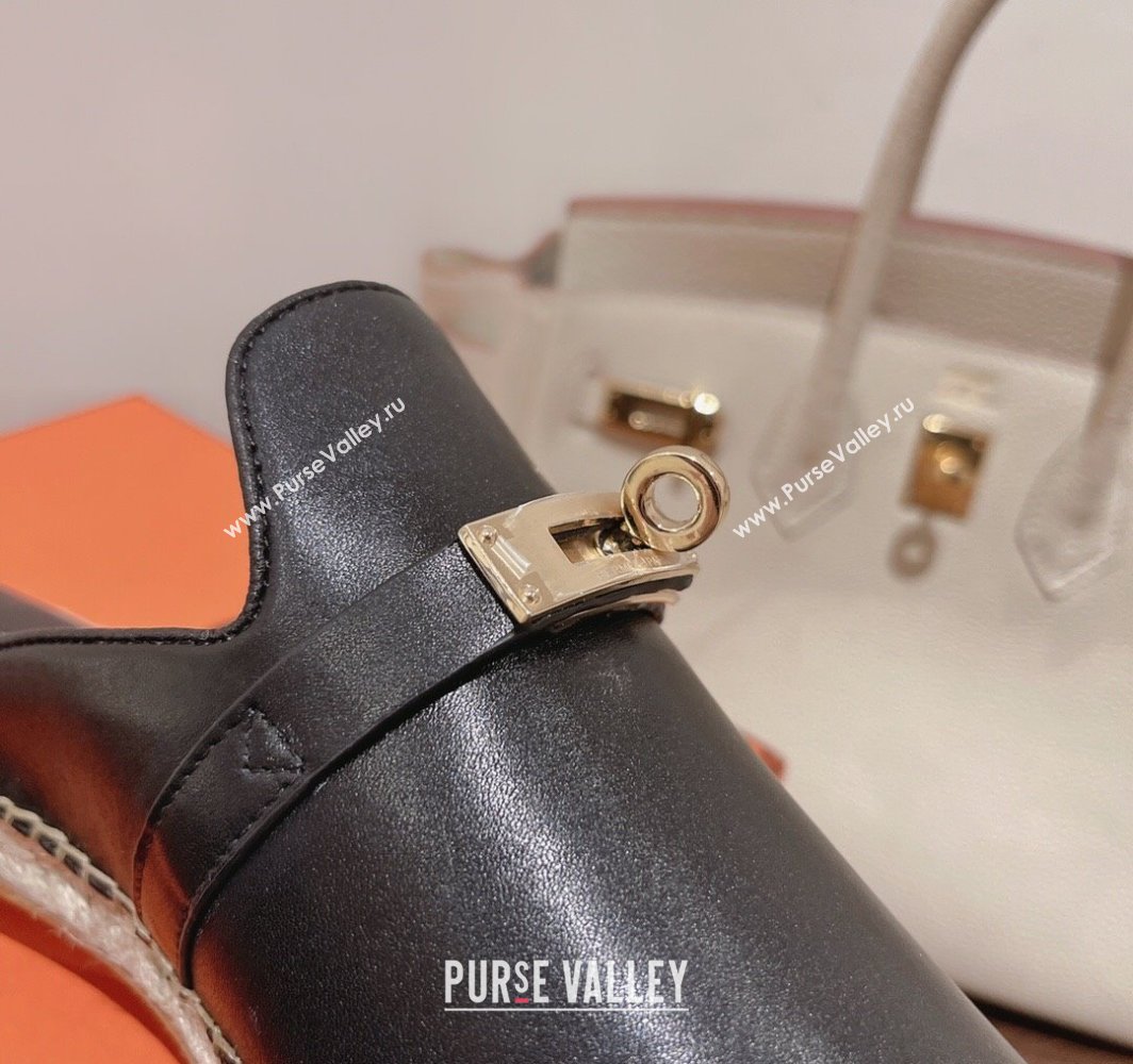 Hermes Elda Calfskin Flat Mules with Kelly Buckle Black 2025 (MD-250226106)