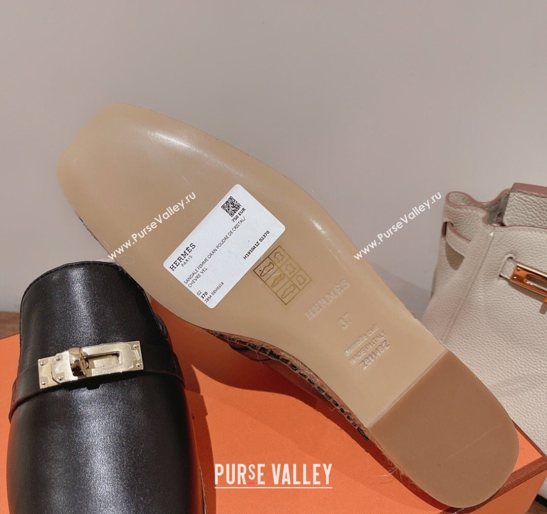 Hermes Elda Calfskin Flat Mules with Kelly Buckle Black 2025 (MD-250226106)