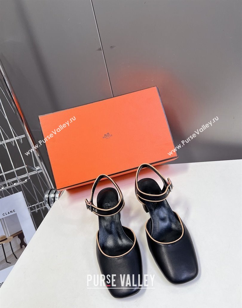 Hermes Kamilla Open Back Pumps 6cm in Calfskin Black 2025 (MD-250226107)
