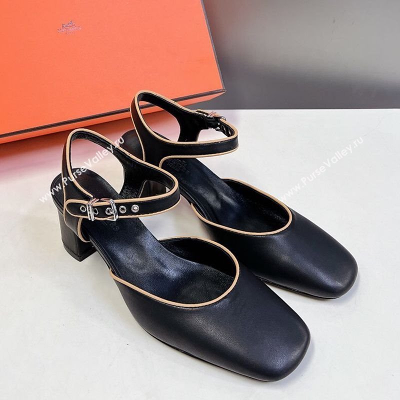 Hermes Kamilla Open Back Pumps 6cm in Calfskin Black 2025 (MD-250226107)