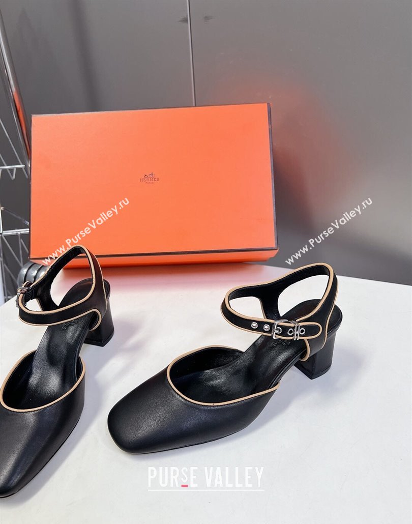 Hermes Kamilla Open Back Pumps 6cm in Calfskin Black 2025 (MD-250226107)