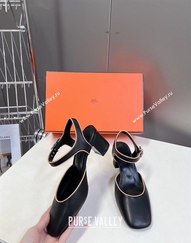 Hermes Kamilla Open Back Pumps 6cm in Calfskin Black 2025 (MD-250226107)