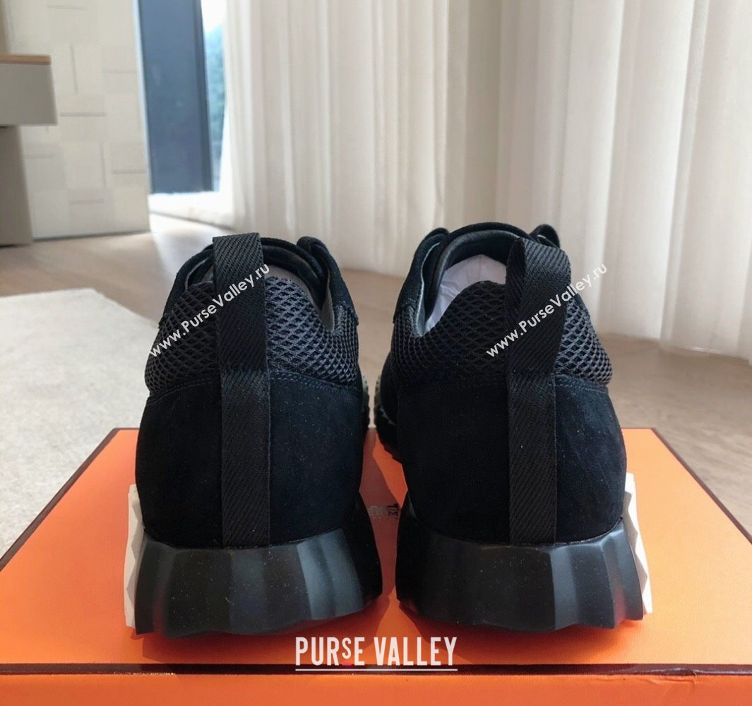 Hermes Bouncing Sneakers in Graphic Mesh and Suede Black 2025 0418 (XC-250418034)