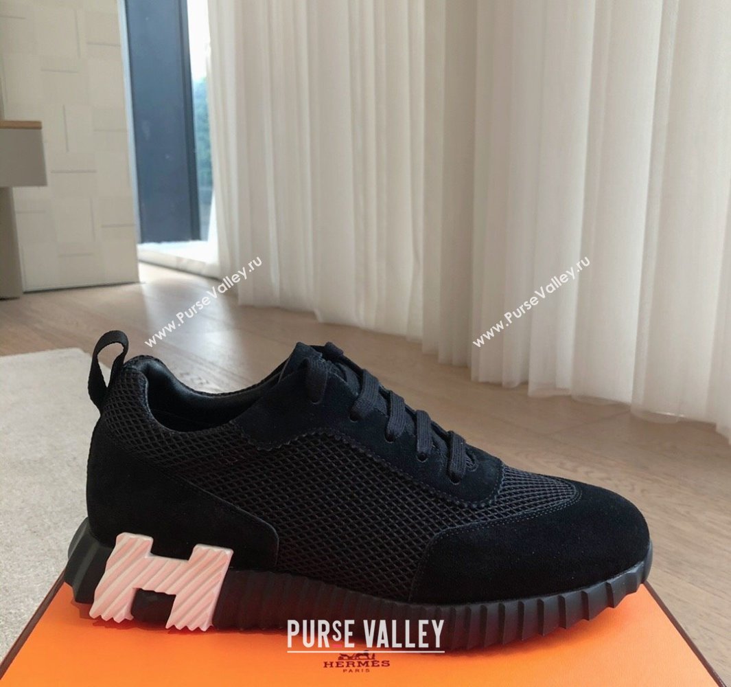 Hermes Bouncing Sneakers in Graphic Mesh and Suede Black 2025 0418 (XC-250418034)