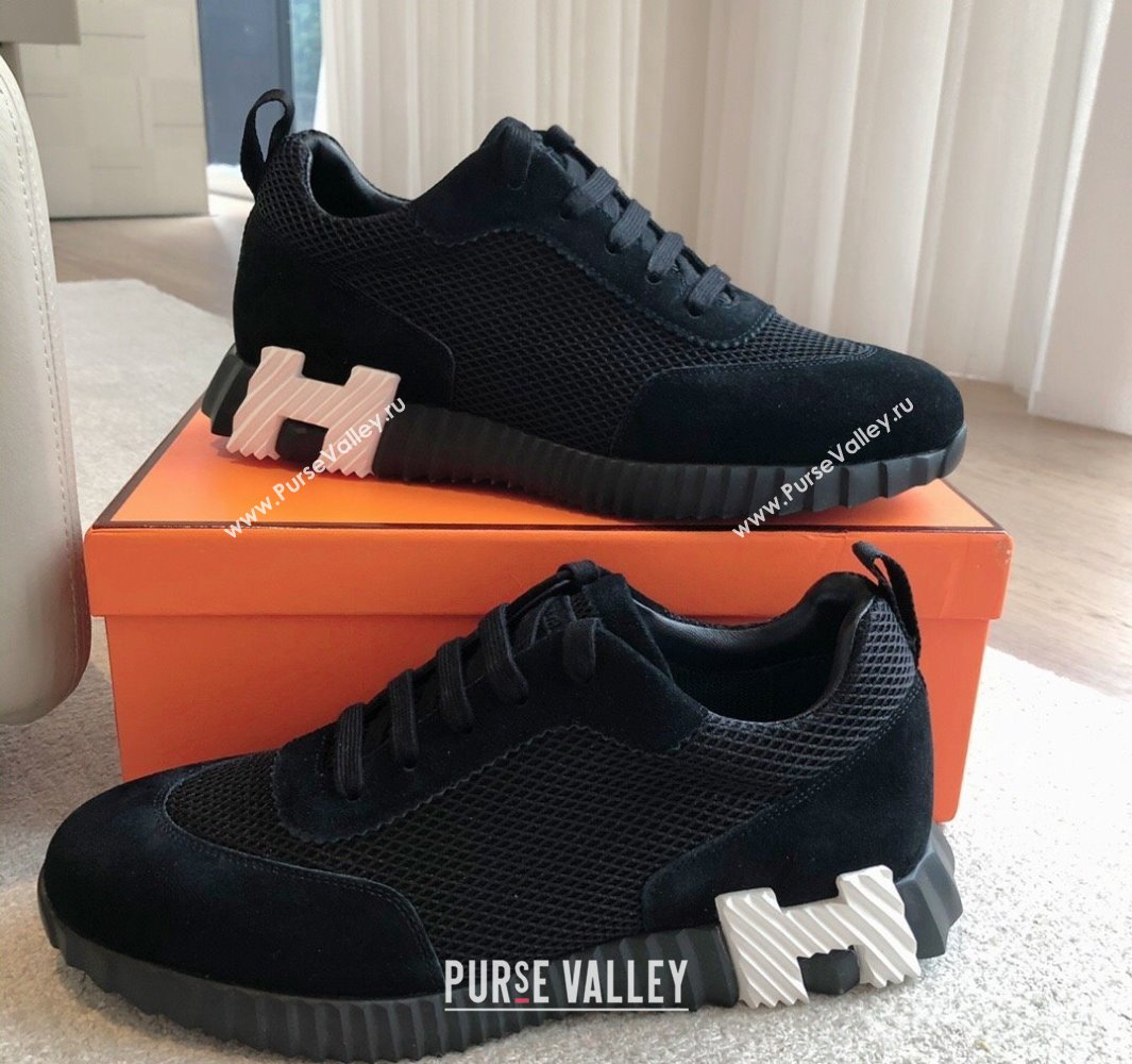 Hermes Bouncing Sneakers in Graphic Mesh and Suede Black 2025 0418 (XC-250418034)