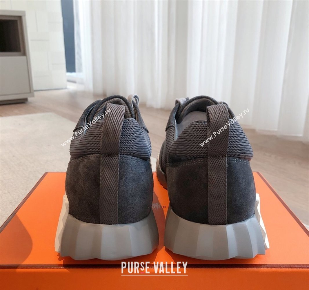 Hermes Bouncing Sneakers in Textured Mesh and Suede Dark Grey 2 2025 0417 (XC-250417144)