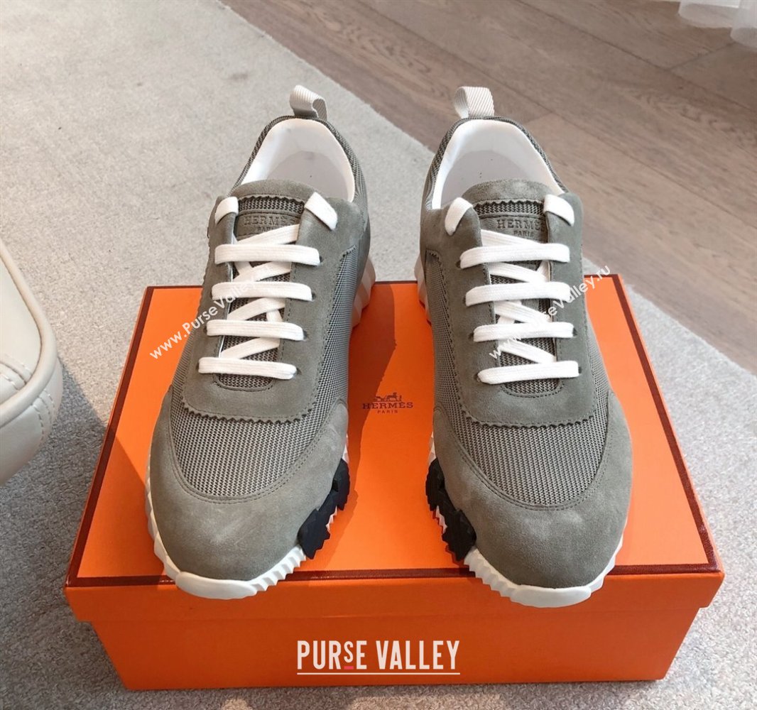 Hermes Bouncing Sneakers in Textured Mesh and Suede Green 3 2025 0417 (XC-250417145)