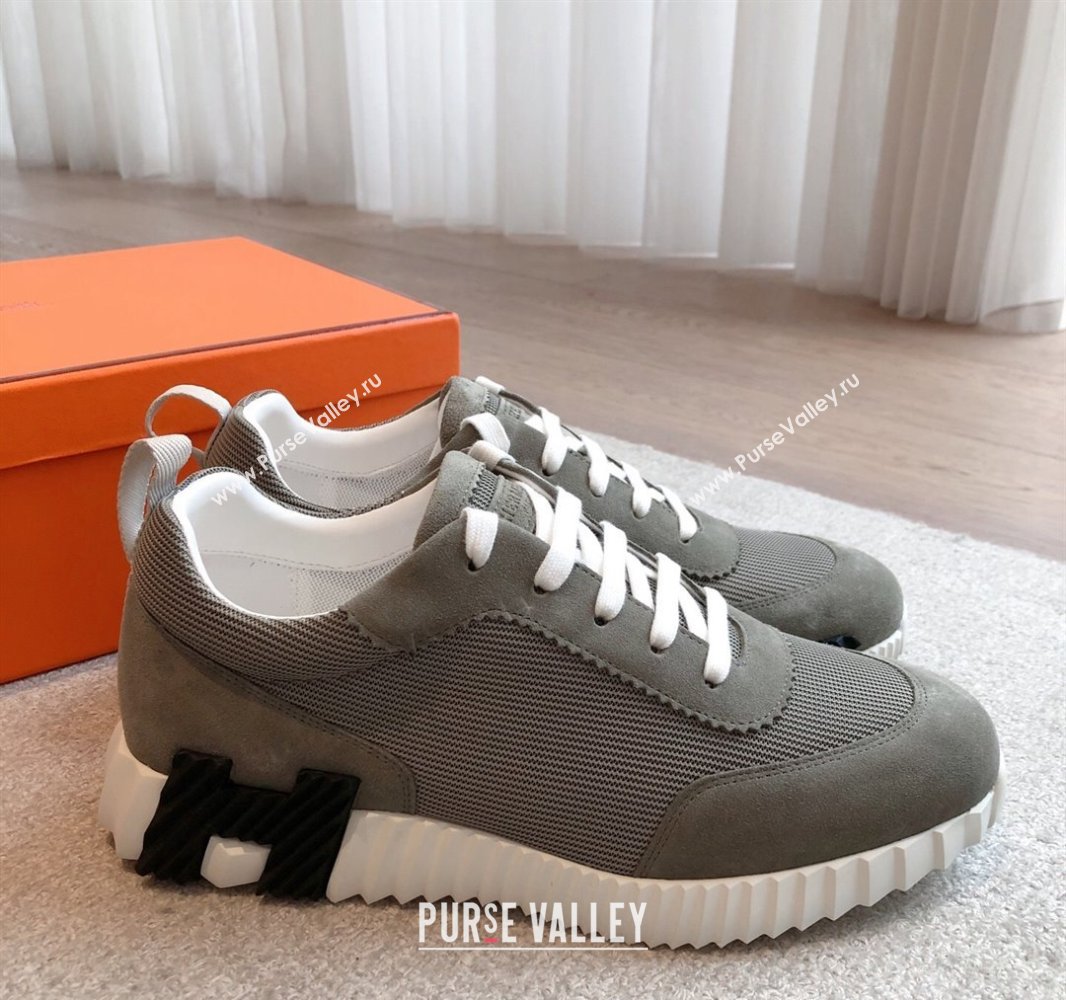 Hermes Bouncing Sneakers in Textured Mesh and Suede Green 3 2025 0417 (XC-250417145)