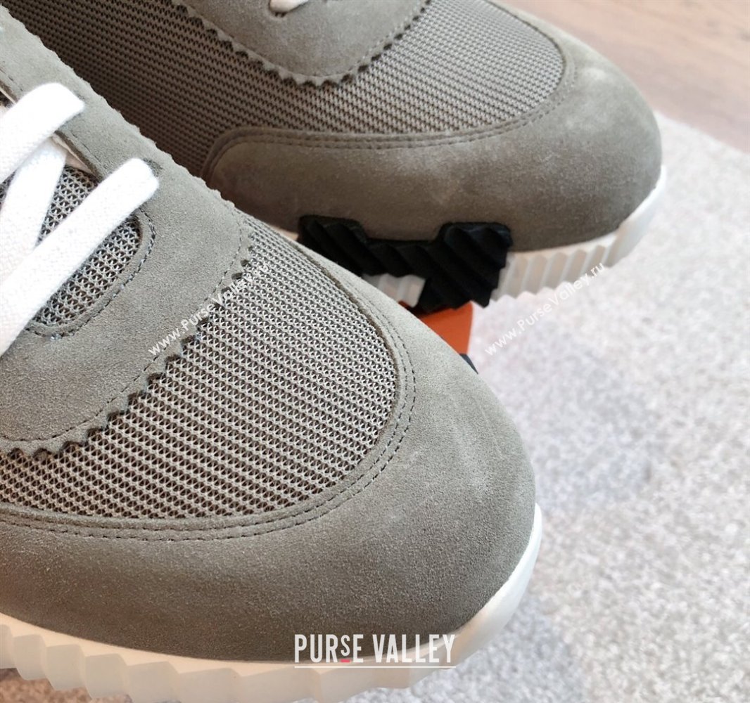Hermes Bouncing Sneakers in Textured Mesh and Suede Green 3 2025 0417 (XC-250417145)