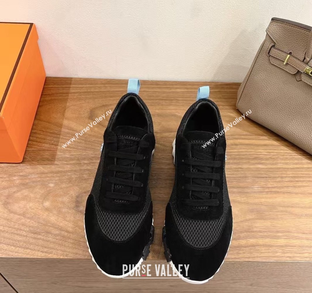 Hermes Bouncing Sneakers in Graphic Mesh and Suede Black/Blue 2024SS (XC-250418037)