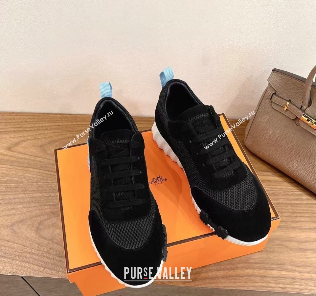 Hermes Bouncing Sneakers in Graphic Mesh and Suede Black/Blue 2024SS (XC-250418037)