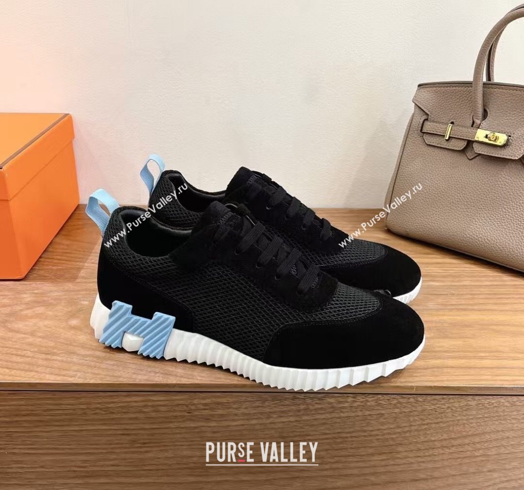 Hermes Bouncing Sneakers in Graphic Mesh and Suede Black/Blue 2024SS (XC-250418037)