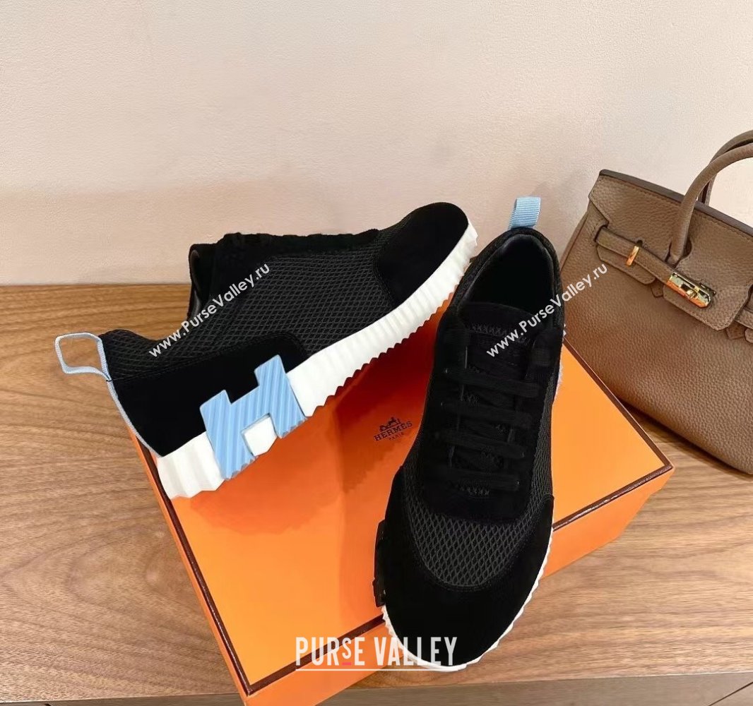 Hermes Bouncing Sneakers in Graphic Mesh and Suede Black/Blue 2024SS (XC-250418037)